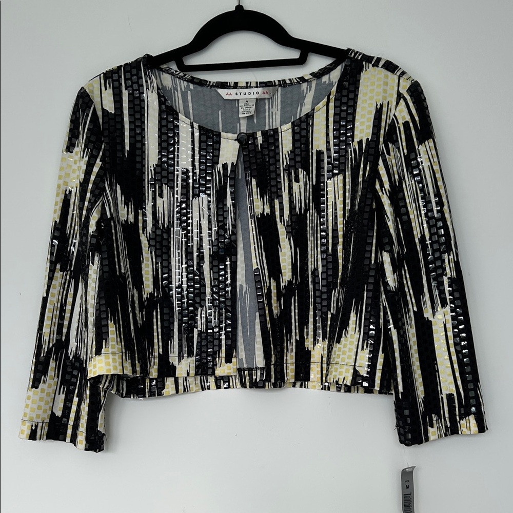 NWT. AA Studio Cropped Black, White & Yellow Sequin Jacket